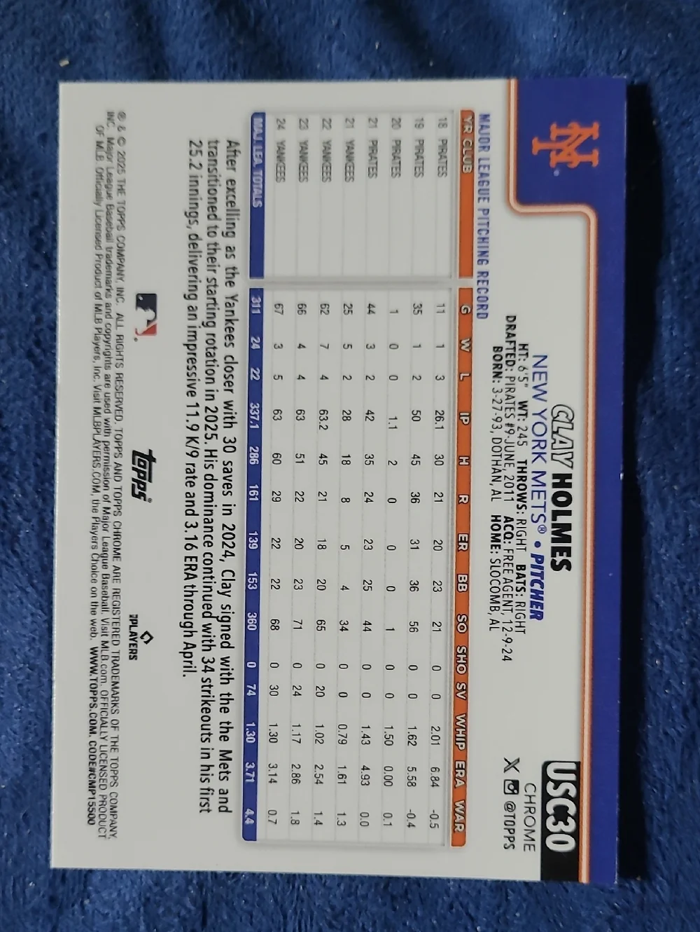 Topps 2025 Chrome Clay Holmes New York Mets Ray Wave - Picture 2 of 2